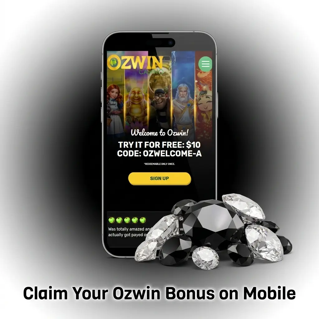 Ozwin mobile casino running in a phone browser
